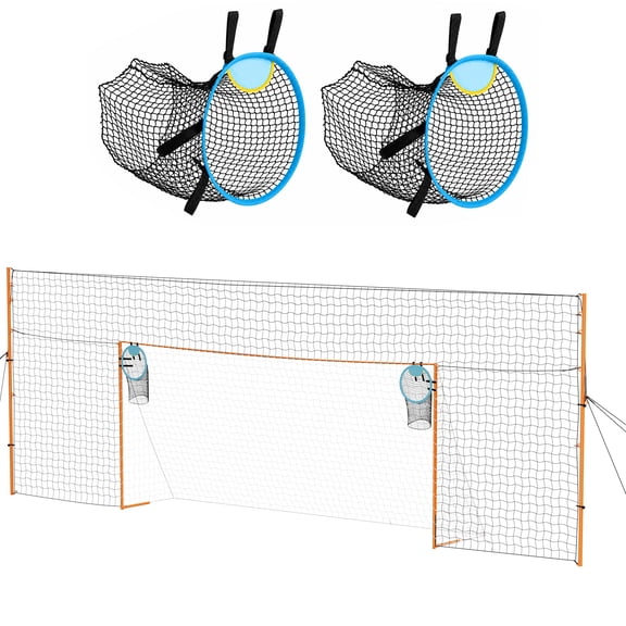 KFFKFF 16 x 7 FT Soccer Goal with Iron Frame, PE Net, Backstop, Target Net, Ground Stakes, and Ropes for Outdoor Sports, Backyard Games, and Training Sessions
