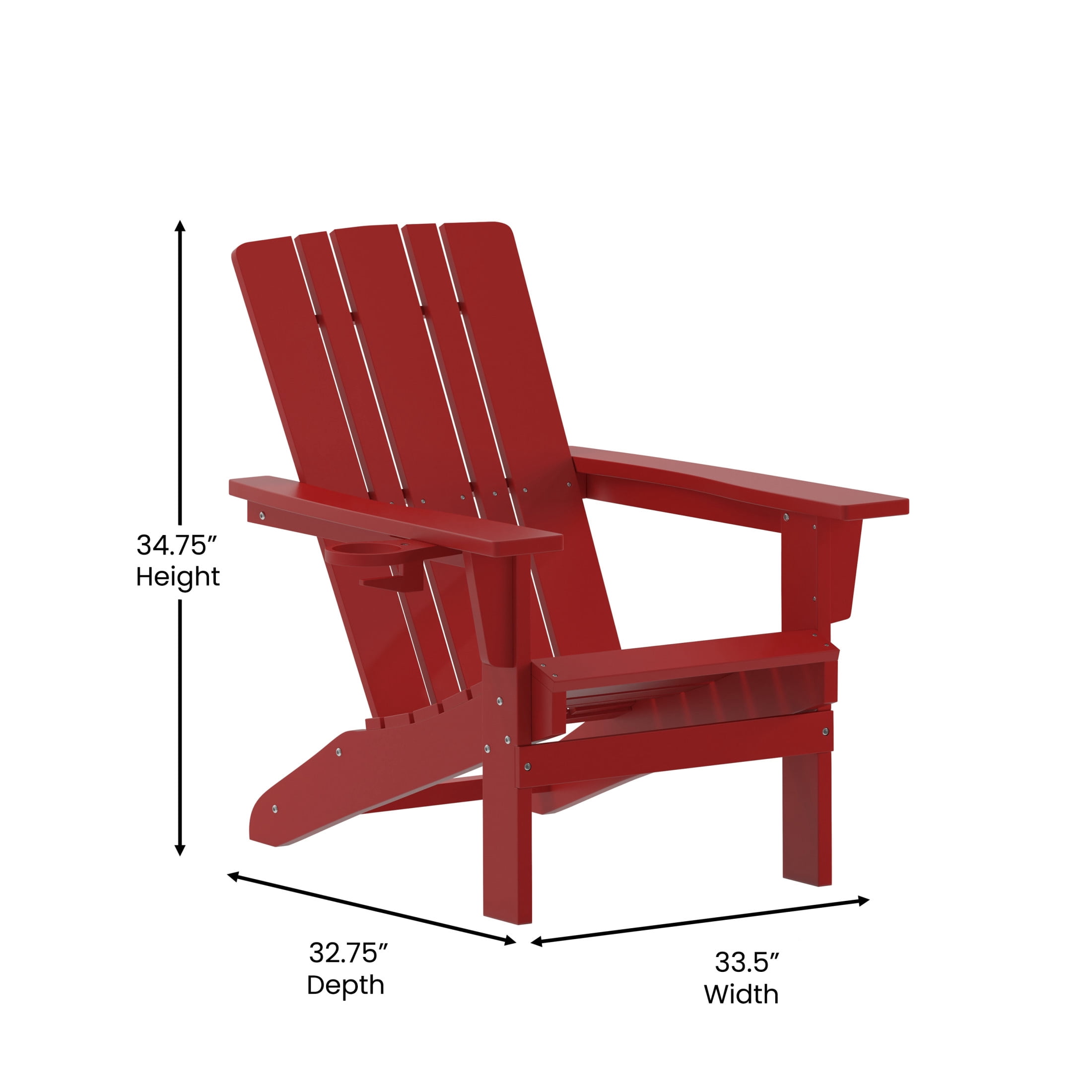 BizChair Adirondack Chair with Cup Holder, Weather Resistant HDPE Adirondack Chair in Red