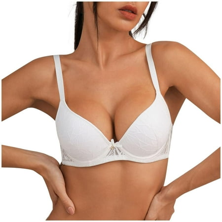 Yyeselk Women s Push Up Bras Plunge Lace Underwire Lift Up Bra Seamless Comfort Breathable Everyday Bras White M
