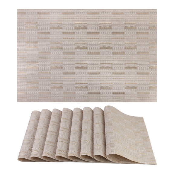 8 Pack Striped PVC Placemats Heat Resistant Wipeable Easy Clean Dining Table Mats