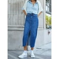 thumbnail image 3 of Musuos Women Blue Denim Skirt, Elegant High Waist Front Slit Long Skirt for Casual Daily, 3 of 8