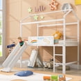 thumbnail image 2 of Aukfa Metal Twin Loft Bed with Slide and Wooden Blackboard, House Shaped Top, White, 2 of 10