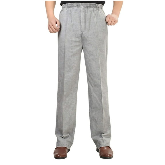 Chiccall Mens Oversized Cotton Linen Dress Pants Casual Elastic Waist Pocket Loose Summer Vacation Beach Trousers Gray 2XL