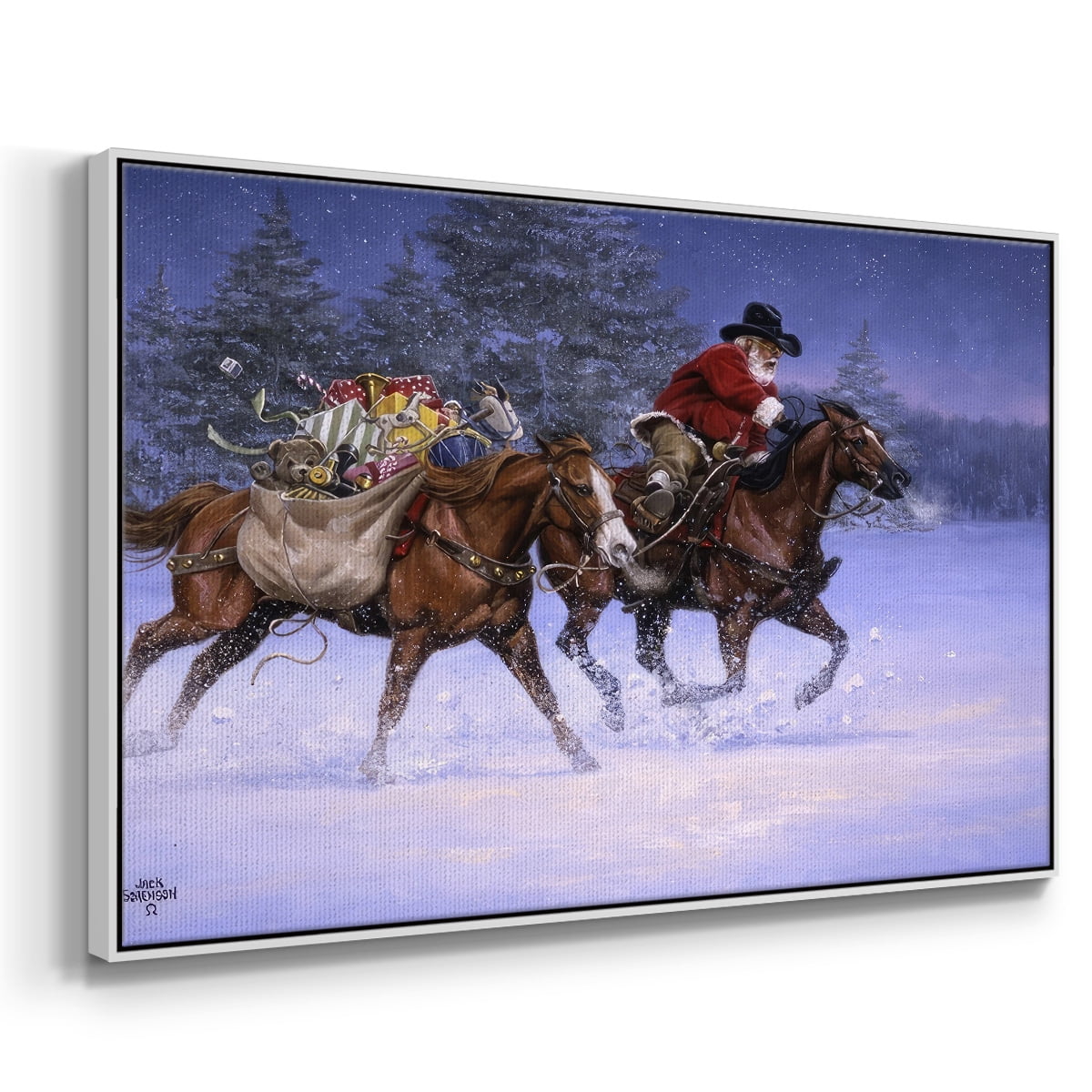 Christmas Rush - Framed Gallery Wrapped Holiday Canvas - 25 x 37 - White Frame
