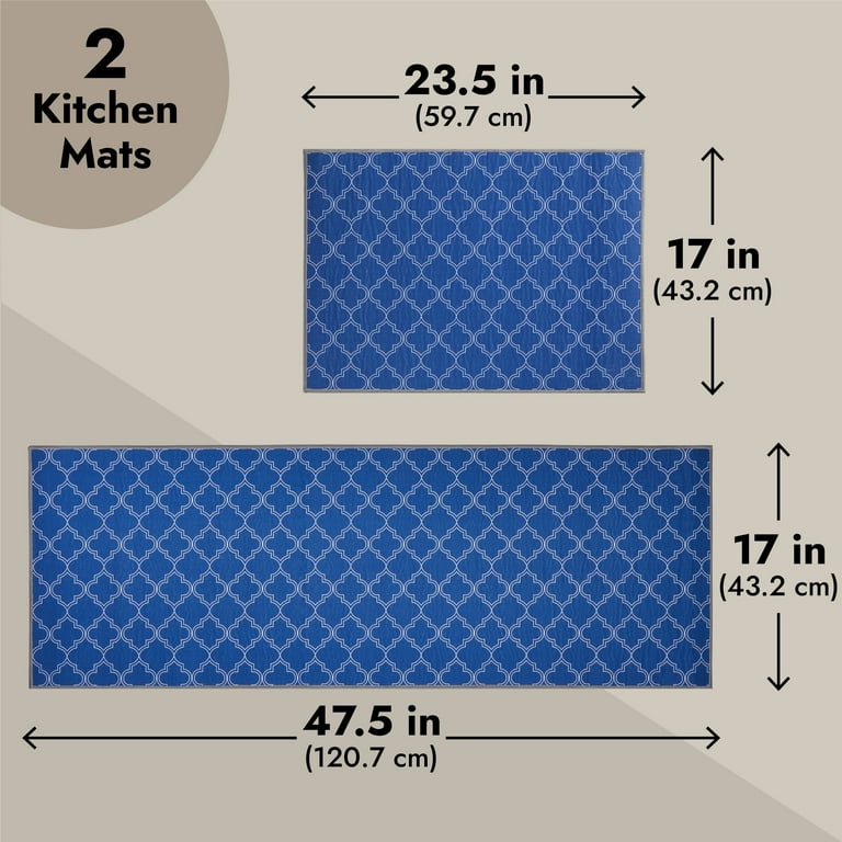 Set of 2 Navy Blue Kitchen Rugs, Cushioned Slip Resistant Mats for Dining  Room Floor, Office, Sink, Laundry