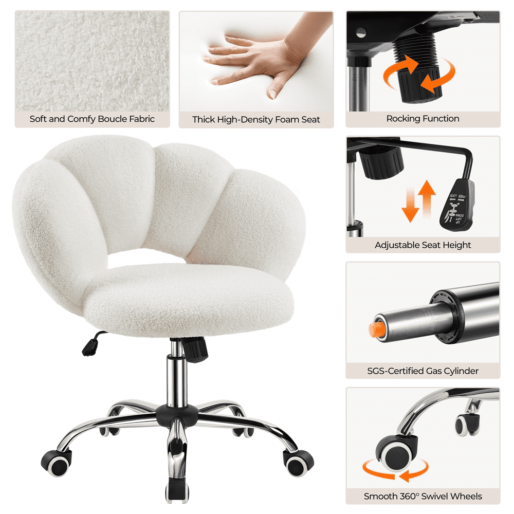 Yaheetech Upholstered Desk Chair with Cloud-shaped Backrest,White