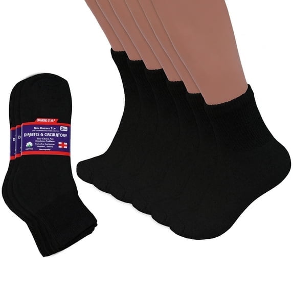 Diabetic Ankle Socks – Non-Binding Circulation Quarter Socks, Cushioned Cotton Blend for Men & Women (Black 12Pairs, Size 10-13, Fits Women’s Shoe 7-12)