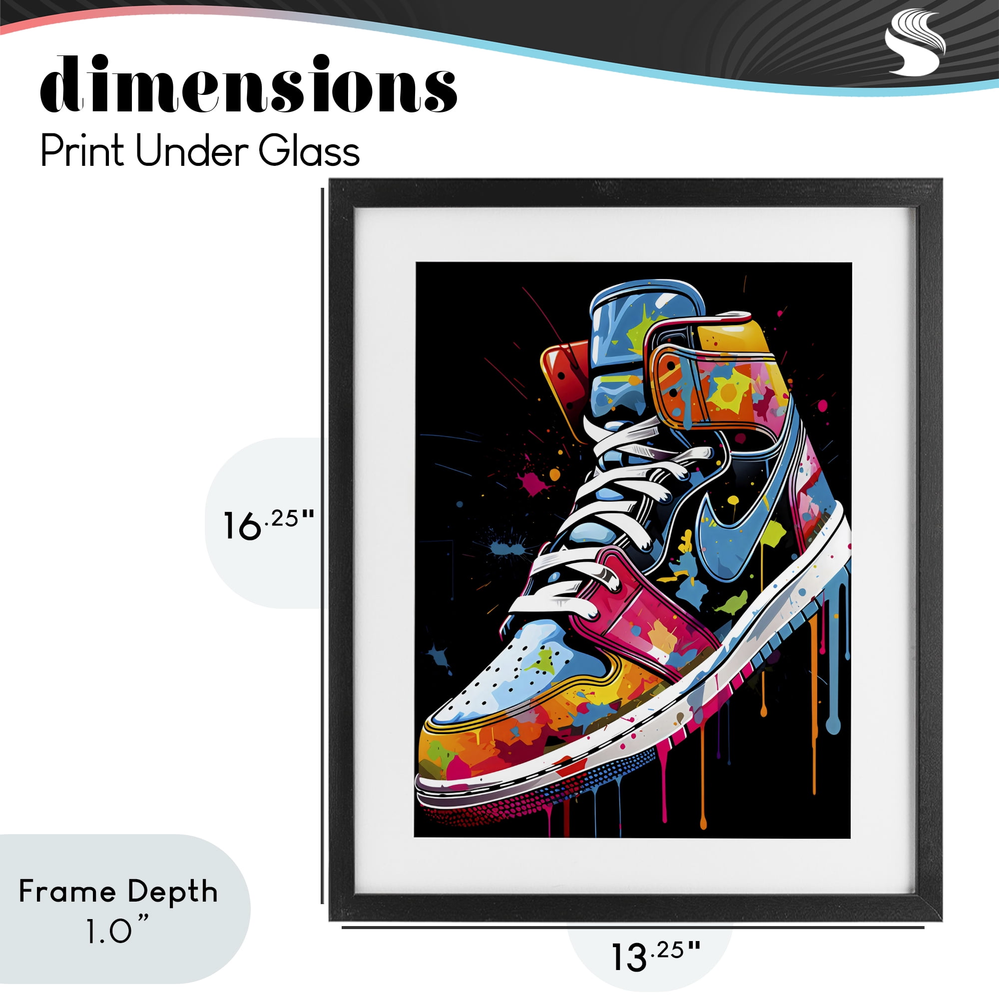 Stupell Industries Paint Drip High Top Sneakers Black Framed Print Under Glass, design by Creative Studio