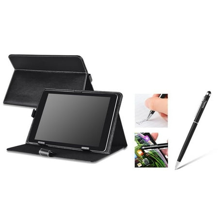 10 Inch Tablets Cases Insten Black Leather Case Stand + 2in1 Capacitive Touch Stylus with Ballpoint Pen For Universal 10