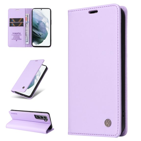 TECH CIRCLE Fit for Samsung Galaxy S22 Plus Wallet Case with ID Credit Card Slots & Cash Pocket, Full Protection Plain Leather Magnetic Flip Kickstand Phone Case Cover,Purple