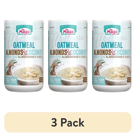 (3 pack) Maga Wellness Almonds & Coconut Rolled Oatmeal Cereal, Instant, 11.3 oz, Shelf Stable Plastic Jar