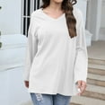 thumbnail image 2 of Htigea Womens Oversized Long Sleeve Tops Cotton V-Neck Shirts Casual Loose Fit Tunic Tee Fall Basic Pullover Tshirts White XXL, 2 of 8