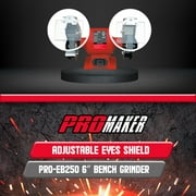Promaker 6in Bench Grinder PRO-EB250 Voltage - Frequency: 120V - 60Hz Amperage: 2.1AMP Power: 250W(1/3HP) Speed: 3400rpm Chuck size: 6in x 3/4in x 1/2in Weight: 26.40Lb Cord: 6.5ft