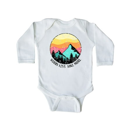 

Inktastic Worry Less Hike More Mountains at Sunset Distressed Gift Baby Boy or Baby Girl Long Sleeve Bodysuit