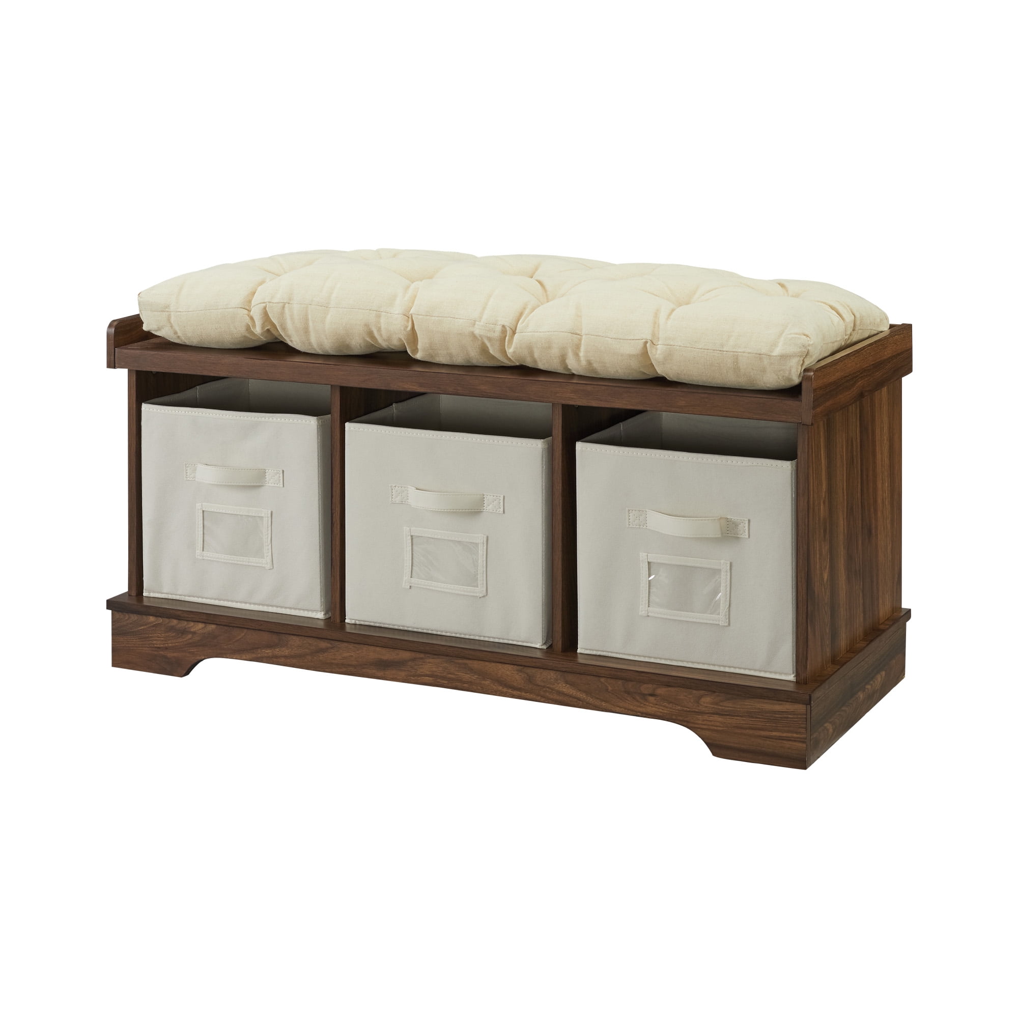 Woven Paths Storage & Tufted Bench, Dark Walnut