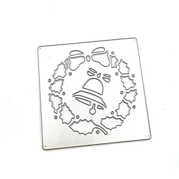 Troquel de corte con estampado de campana de Navidad, plantilla de perforación con hoja, dibujos animados bonitos