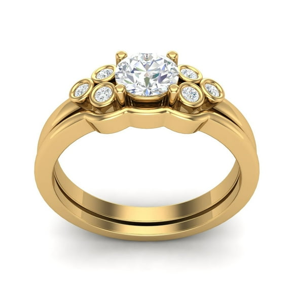 Mooneye 0.50 Ct Round Cut Moissanite Accent Engagement 925 Sterling Silver Gold Vermeil Women Ring