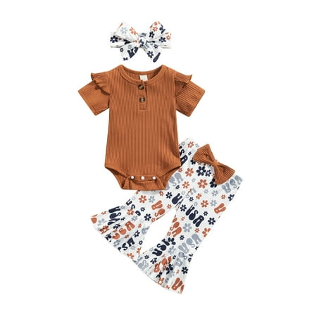 

Emmababy Stylish Baby Girls Pants Set featuring Romper Flower Pants and Headband
