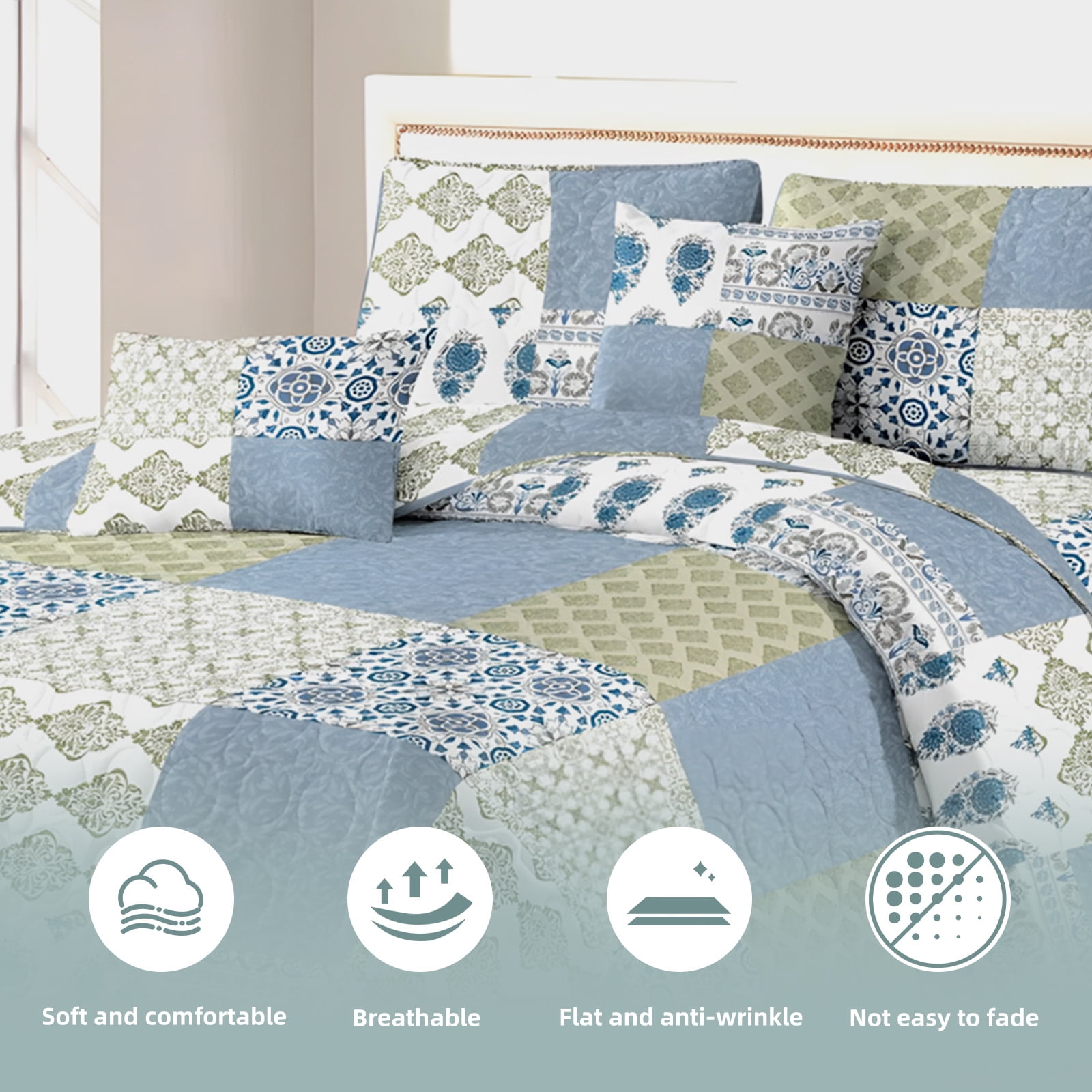 ANMINY Reversible Floral Coverlet Bedding Set - King All-Season Soft Polyester Quilt with Pillowcase | Vibrant Floral Design & Easy Care