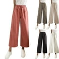 thumbnail image 5 of Xunlbb Women Wide Leg Pants Plus Size, Ladies' Casual Loose Solid Color High Waisted Lace Up Wide Leg Pants ,Khaki S, 5 of 5