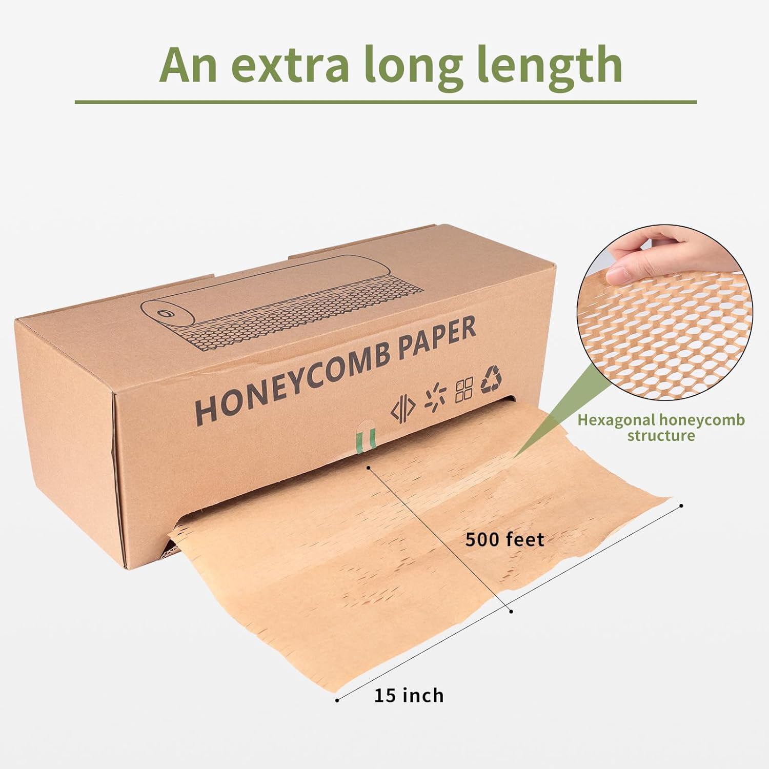 Eco-Friendly Honeycomb Packing Paper - 15" x 500' with Easy Dispense Box, 100% Recyclable Kraft Material, Ideal for E-Commerce, Moving, and Small Business Shipping