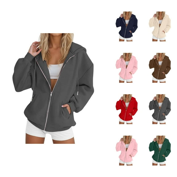 Black Hoodie Womens Hoodie Oversized Sweatshirt Zip Up Hoodie Women Daily Casual Women Fashion Solid Loose Hooded Zipper Hoodie Long Sleeve Jacket