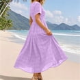 thumbnail image 5 of Miluxas Women's Summer Plaid Maxi Dress V Neck Short Sleeve Tiered Ruffle Dress Casual Loose Flowy A Line Long Dress Beach Vacation Outfits Purple, 5 of 6