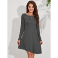 thumbnail image 3 of Chiclily Casual Tunic Dress for Women Long Sleeve Irregular Hem Button Sweater Dresses, US Size XL in Dark Grey, 3 of 6