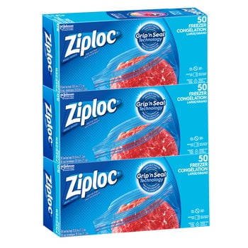 Ziploc Brand Large Freezer Bags, 3 packs of 50