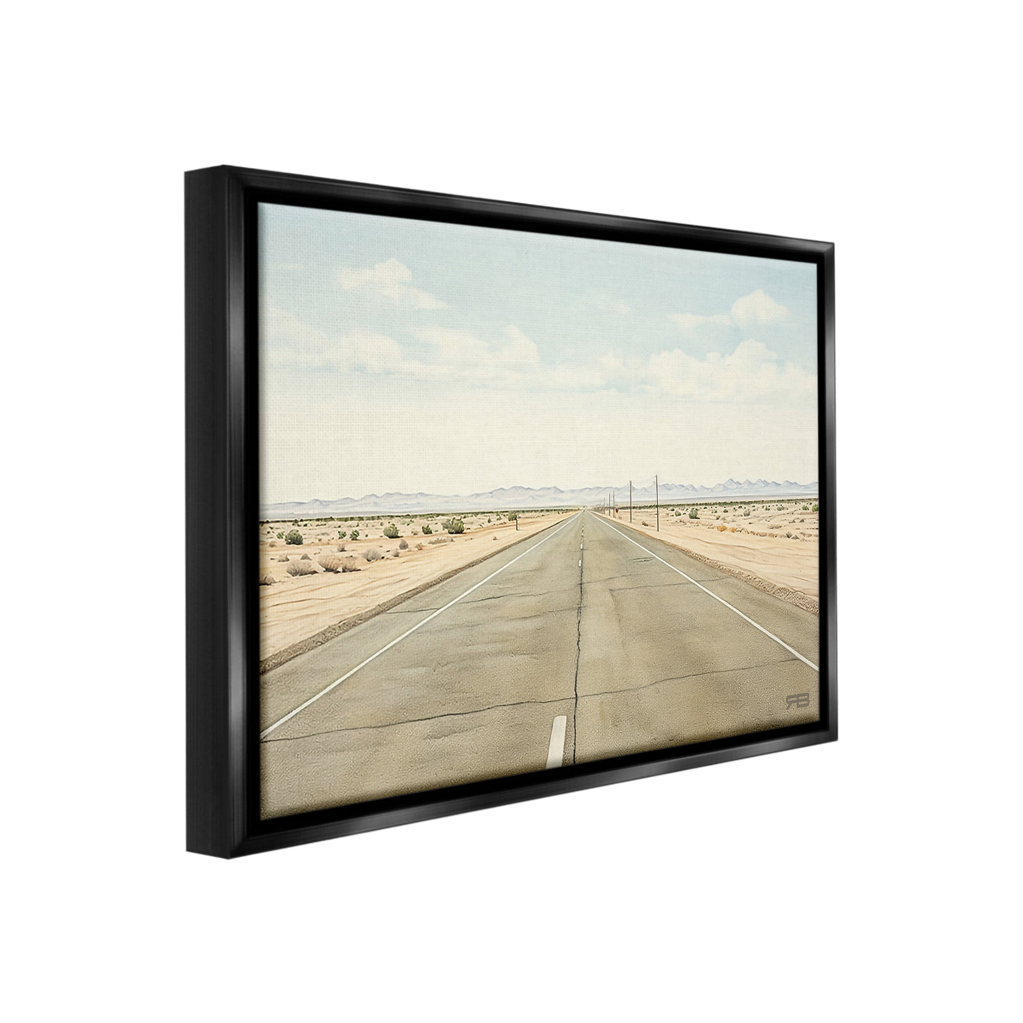 Stupell Industries Scenic Desert Road Landscape Painting Black Floater Framed Canvas Art Print Wall Art, 21 x 17