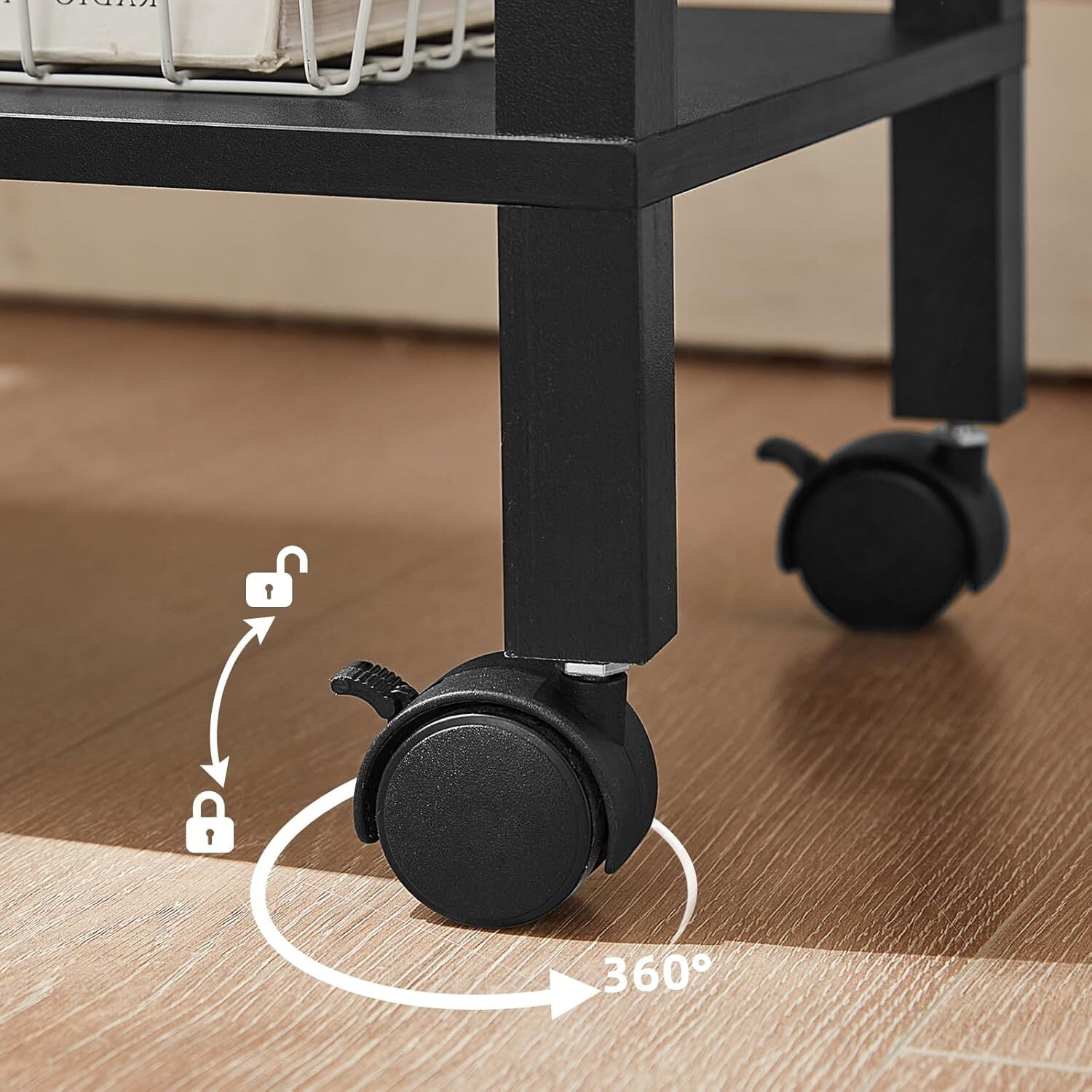 LEYAOYAO Printer Stand, 2 Tier Rolling Printer Cart with Wheels, Under Desk Printer Stand for Office, Home, Black