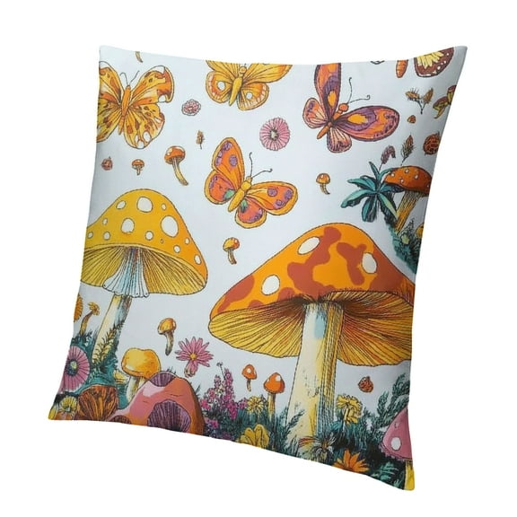 Patifu Cute Mushroom Pillow Covers Home Decor  Cute Mushroom Butterfly Reversible Throw Pillow Covers for Children Kawaii Fungus Square Cushion Covers  Set Vintage 12x12in