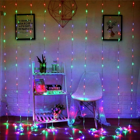 1 2 5 Pcs 110v 3mx3m 5 Colors 300led Fairy String Lights Curtain Lamp Starry Christmas Light Outdoor For Garden Party Wedding Xmas Decor Plug Living