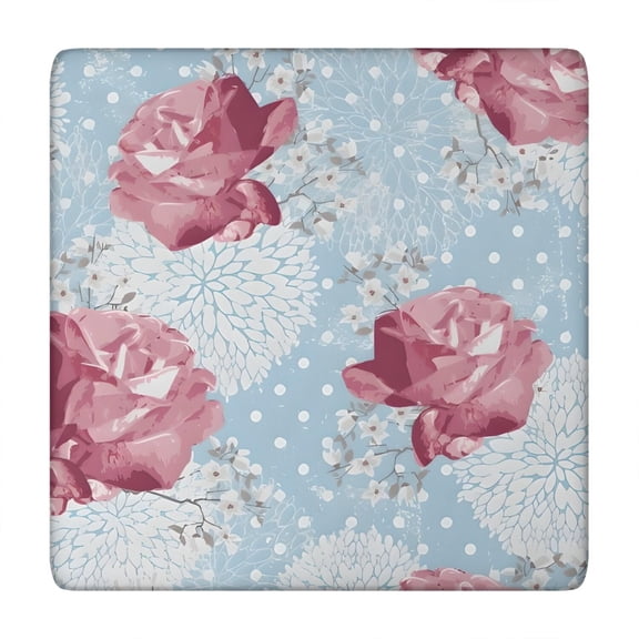 Pioneer Flower Floral Print Pattern Square Fitted Tablecloth with Elastic Edge,Square Table Cover,Washable Elastic Table Cover for Home Kitchen Party Decor 34"x34"