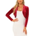 thumbnail image 1 of INSPIRE CHIC Boléro Court en Velours à Col à Revers Ouvert à Manches Longues pour Femme Rouge P, 1 of 5