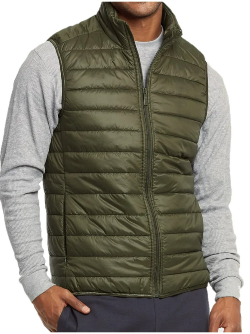 Men's Lightweight Full Zip Puffer Vest, Olive S, 1 Count, 1