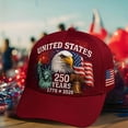 thumbnail image 2 of U.S. 250th Anniversary Celebration Hat - Adjustable Bald Eagle Print Patriotic Baseball Cap for Men Women - Red Plus Size, 2 of 6