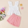 thumbnail image 3 of WBQ Girls 2 Piece Outfits Summer Clothes Ruffle Short Sleeve Shirts Top and High Waist Paper Bag Shorts Set, 3 of 9
