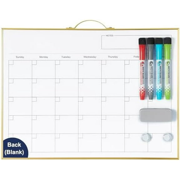 White Board Calendar - 12 X 16 Inches Magnetic Dry Erase Board Monthly Calendar, Double Sided Whiteboard with a Handle, to Do List Notepad for Office, Home, School, Gold Aluminum Frame
