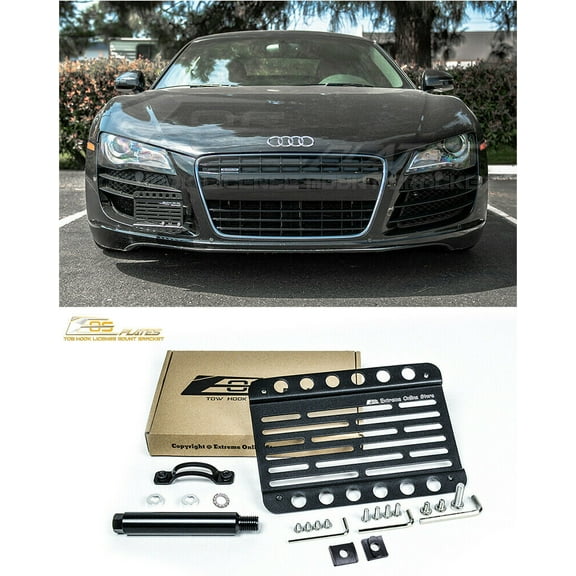 Replacement For 2007-2016 Audi R8 | EOS Plate Version 1 Front Bumper Tow Hook License Relocator Mount Bracket Tow-317 (Mid Size)