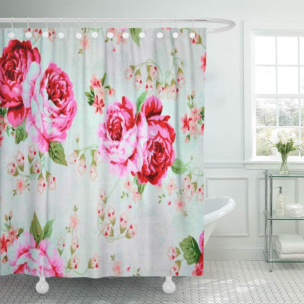 Peony in Vintage Style Floral Theme Home Decor Country Print Shower Curtain Set 