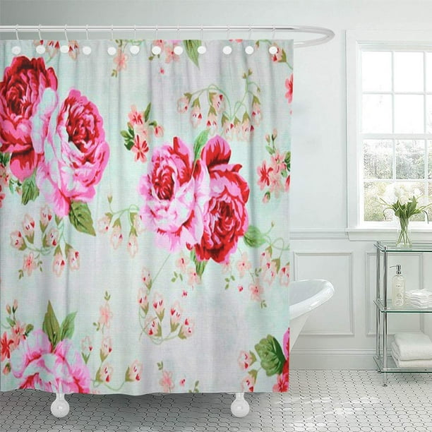 Atabie Flowers Vintage Chic Cottage, White And Rose Pink Shower Curtain