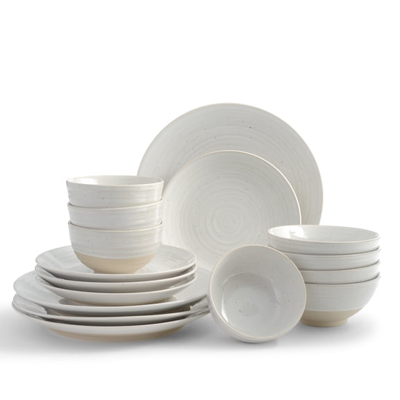 Sango Siterra Rustic Ceramic 16-Piece Stoneware Dinnerware Set, White