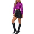 thumbnail image 2 of Chaquetas cortas para mujeres INSPIRE CHIC con cuello de pie, cremallera metálica, manga larga, chaqueta de fiesta XS púrpura, 2 of 6