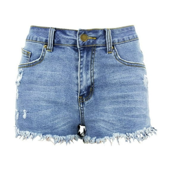Lenpel Women's Jean Shorts Casual Mid Rise Hem Tassel Distressed Shorts Streetwear Trendy Shorts with Pockets