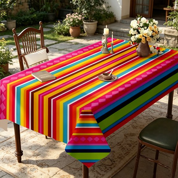 Multicolor Band with Encircling Bright Bloom Rose Pattern Table Cover,35x55/55x55/55x70/60x86/60x94/60x102 inch,Polyester,Kitchen Dining Living Room Home Decor