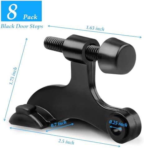 OBTANIM 8 Pack Hinge Pin Door Stopper Heavy Duty Metal Adjustable Door Stops with Rubber Bumper Tips (Black)