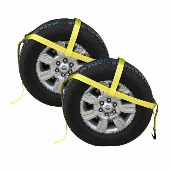 Yellow Adjustable Tow Dolly Strap with 2 Top Strap and Flat Hook -