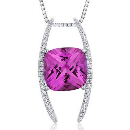 Oravo 7.75 Carat T.G.W. Cushion-Cut Created Pink Sapphire Rhodium over Sterling Silver Pendant, 18