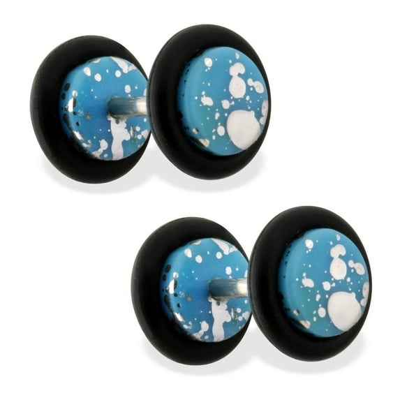 Pair Of Fake Acrylic Splat Plugs, 16 Gauge,Blue